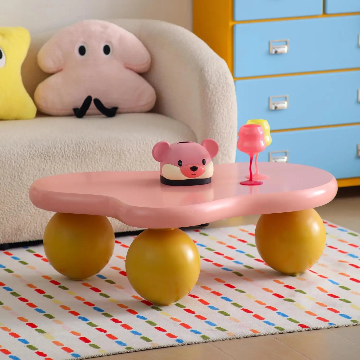 Pink Blue Dopamine Cloud Coffee Table - Modern Irregular Shape, Luxe Minimalist Side Table for Small Spaces