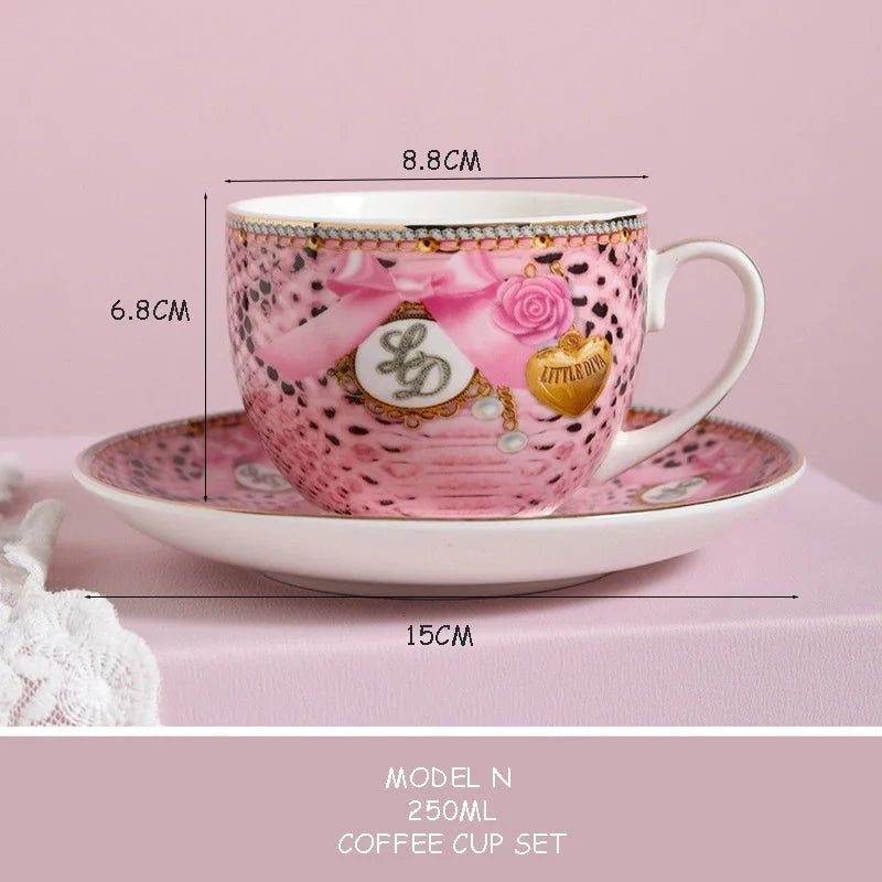 Pink Heart Shaped Dining Plate, Breakfast Tray, Ceramic Lace, Leopard Pattern Tableware, Afternoon Tea Salad Dessert