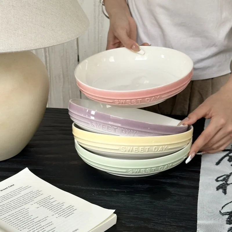 Gradual Change 8-inch Ceramic Deep Plate, High-end High-value Trays Underglaze Color Deep Plate Bowls