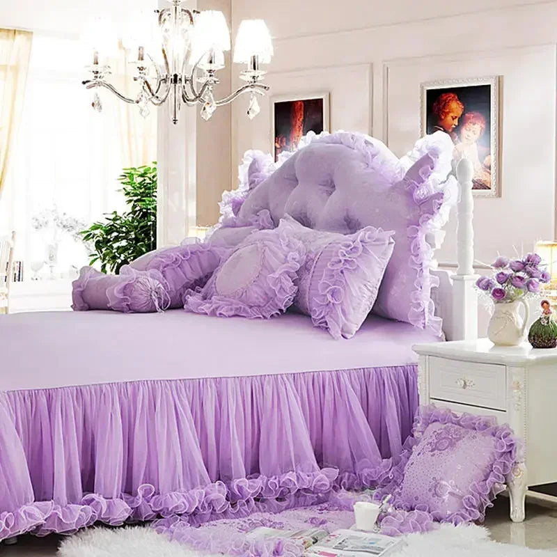 Pink Jacquard Satin Bedspread Bedding Set Luxury Princess Wedding Bed Set Lace Ruffle Duvet Cover Bed Skirt Pillowcases Cotton