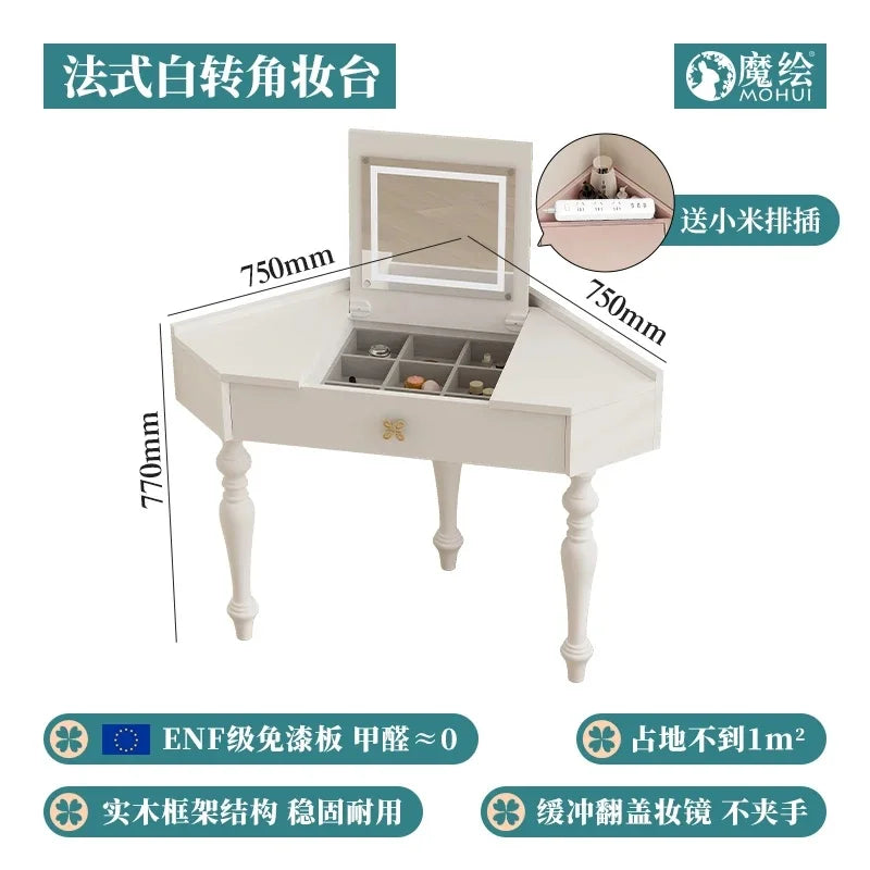 Small Pink Makeup Vanity Table with Mirror and Drawers for Bedroom Storage - Stylish Coiffeuse Furniture