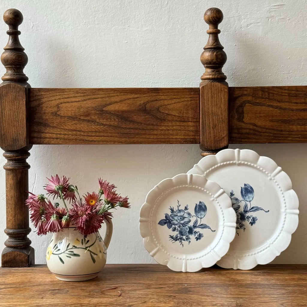 French Vintage Blue Floral Ceramic Plate Oval Dish High Value Dessert Serving Tableware