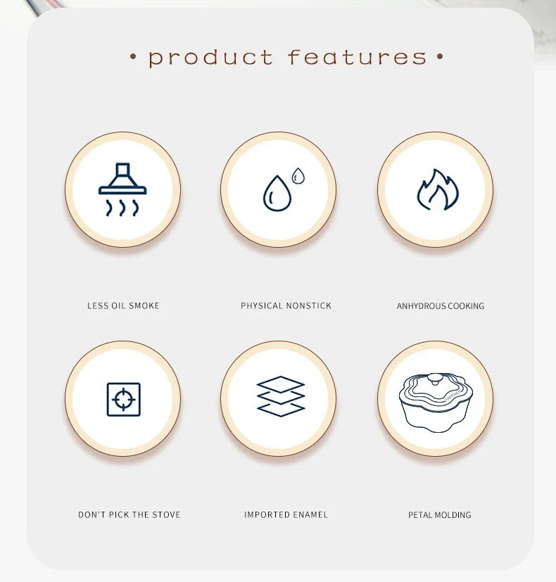 Petal Cast Iron Dutch Oven Binaural Enamel Pot for Bake Bread and Casserole Dish Braising With Lid For All Heat Source