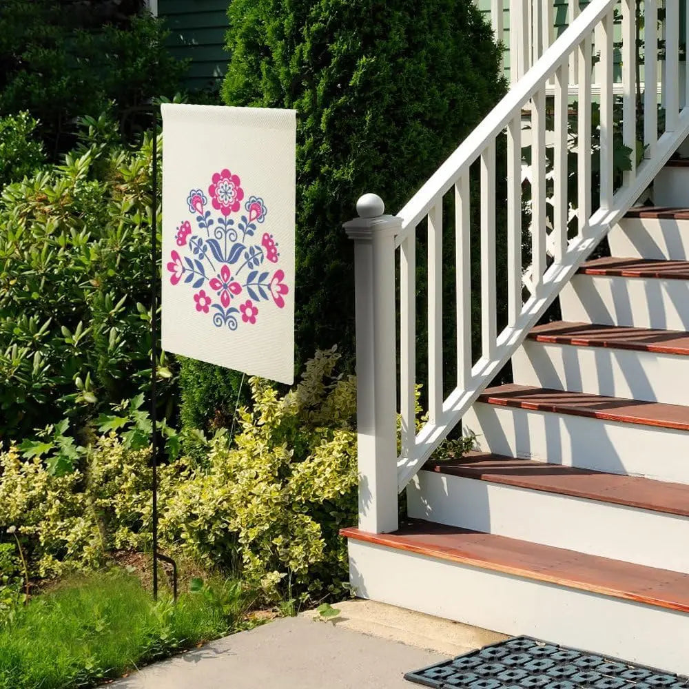 Floral Art Pink Blue Welcome Spring Summer Garden Flag 12x18 Double Sided Vertical Burlap Banner Garden