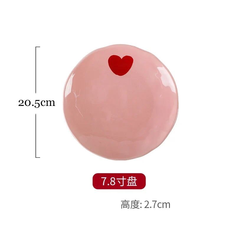 Pink Heart Pattern Ceramic Plate l Cup Bowl Dinner Tableware