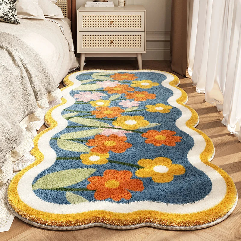 Flower Pattern Carpets for Living Room Thickend Plush Bedroom Decor Carpet Fluffy Soft Bedside Floor Mat Washable Cloakroom Rug