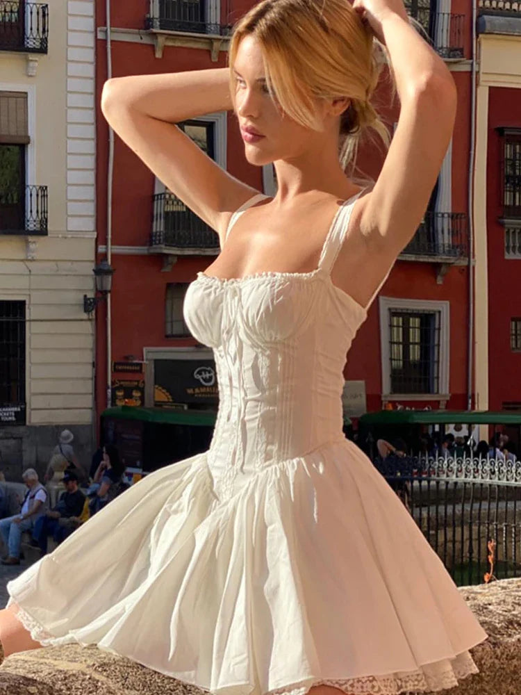 Elegant Party Dresses Ladies Fashion Evening Bodycone A-Line Pleated Fluffy Dress Lace Sexy Ball Gown Mini Sunderss