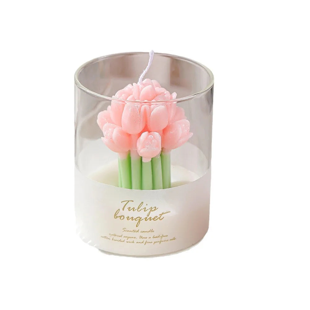 Lover's Handmade Flower Shaped Soy Wax Scented Candle Fruity Fragrance for Atmosphere & Gift Box Tulip & Fruit Pattern