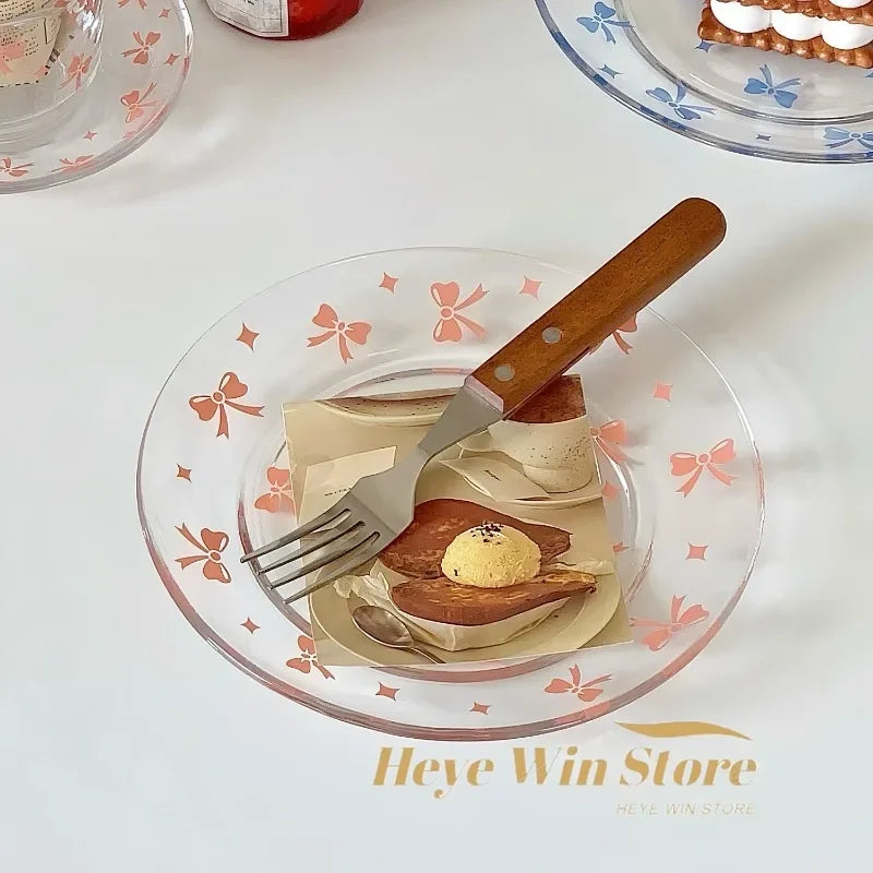 Pink and Blue Bow Glass Plate Plate