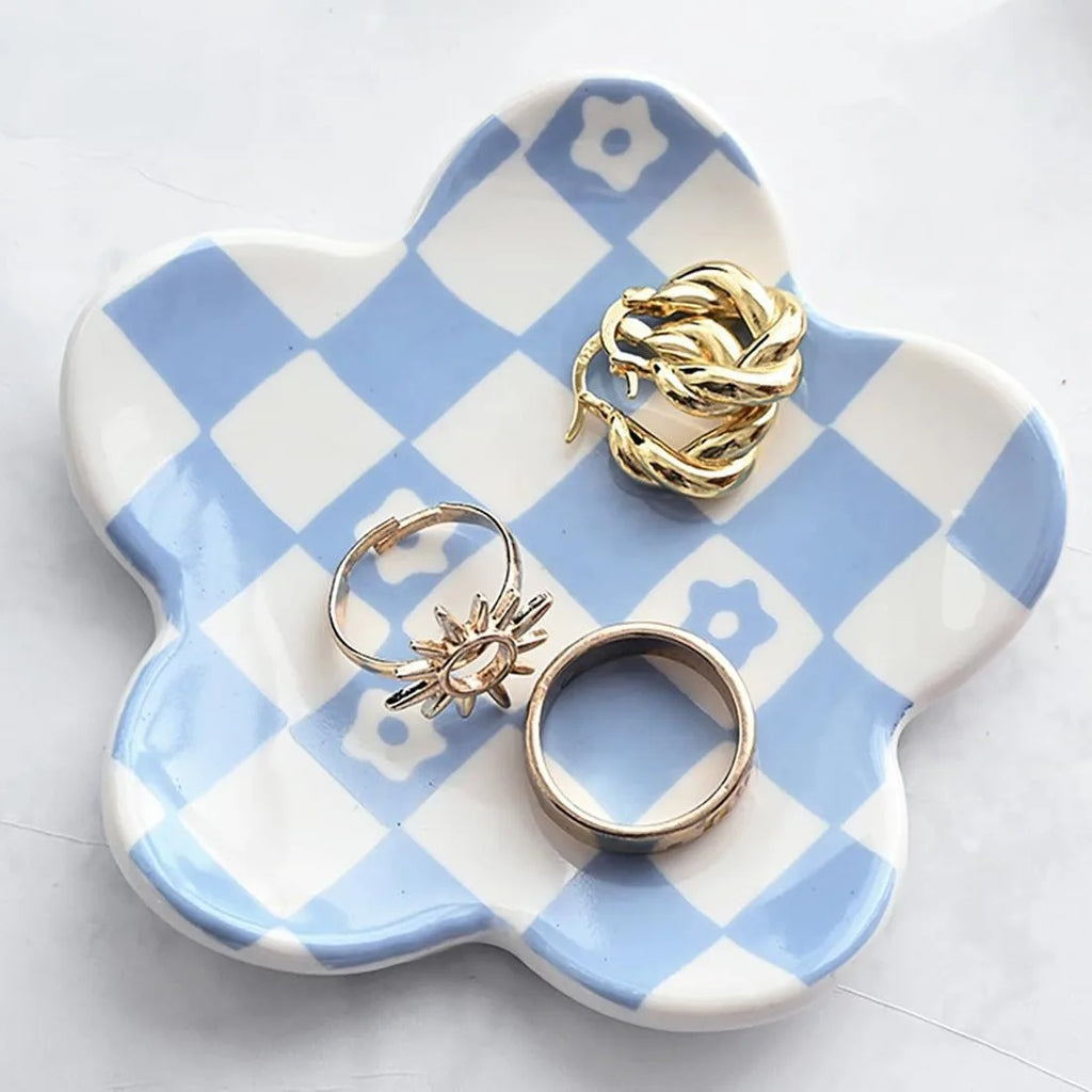 Ceramic Petal Tray, Jewelry Plate Necklace Ring Storage Dish,Jewelry Display Plate Desktop Decor