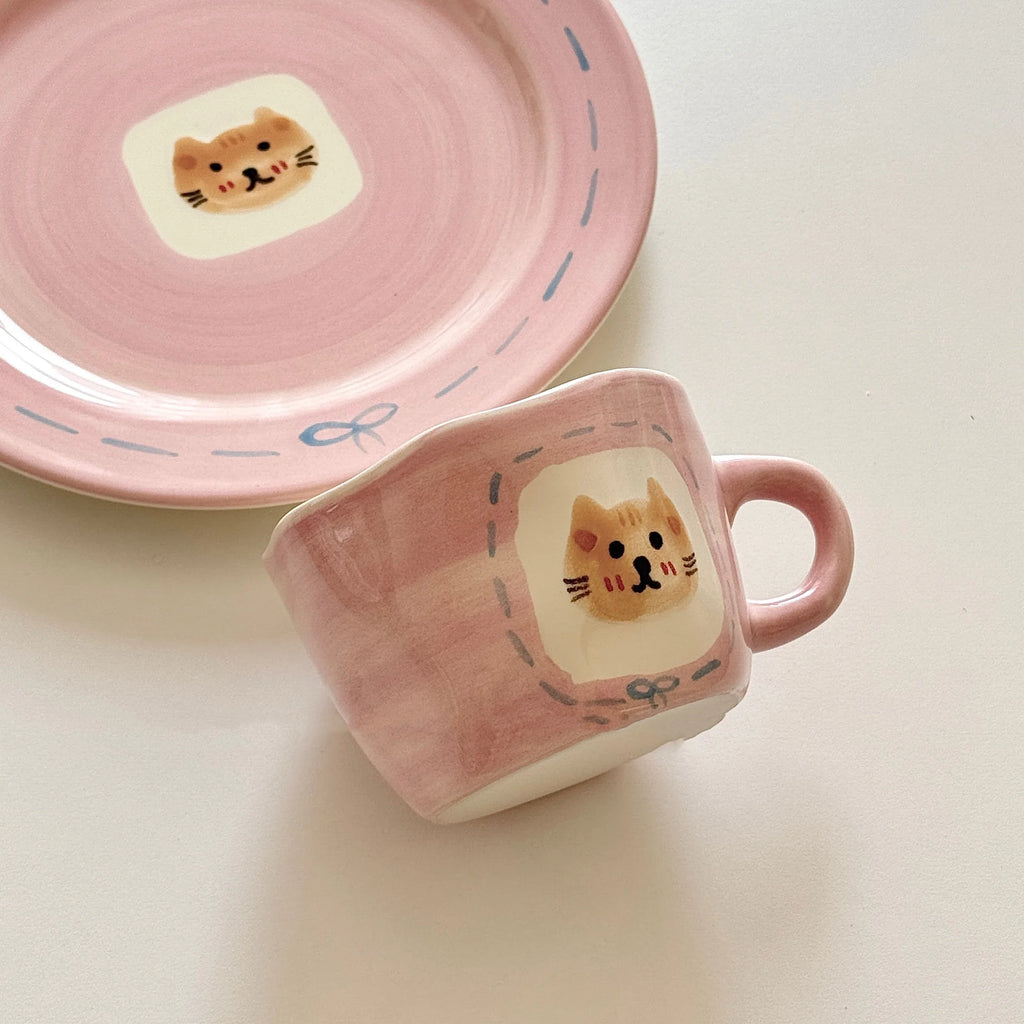Cute Pink Hand Drawn Ceramic Line Bows 7.9 Inches Serving Plates