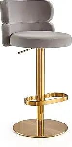 Velvet Bar Stools Modern Swivel Adjustable Height Kitchen Counter Bar Stools with Footrest for Living Room Dining Room