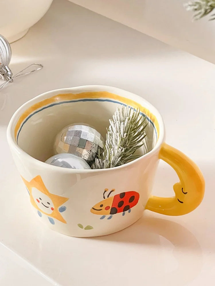 Korean Style Cute Hand-painted Handle Mug Personalized Good-looking Ceramic Cup