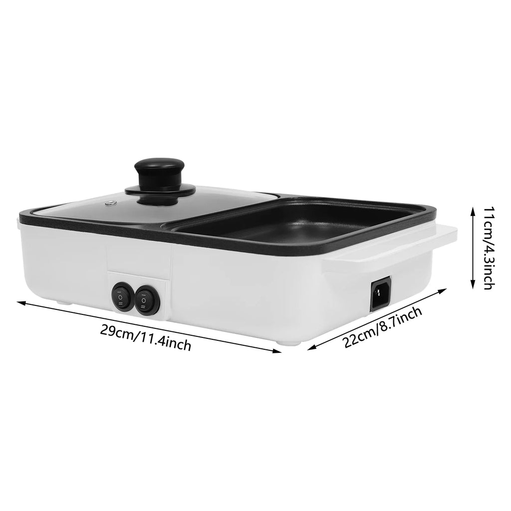 Mini Hot Pot and Grill Combo, Available in Pink, Blue, and White,2-in-1 Mini Hot Pot and Grill for Home Cooking