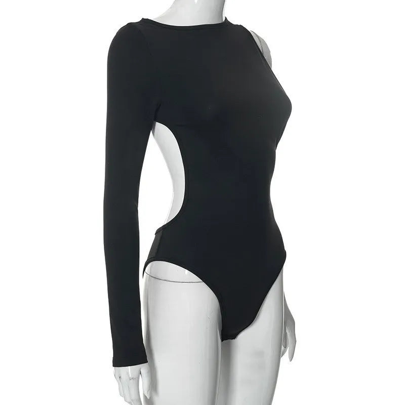 Streetwear Y2K Sexy One Shoulder Long Sleeve Backless Skinny Jumpsuit Ladies Aesthetic Bodycon Bodysuits