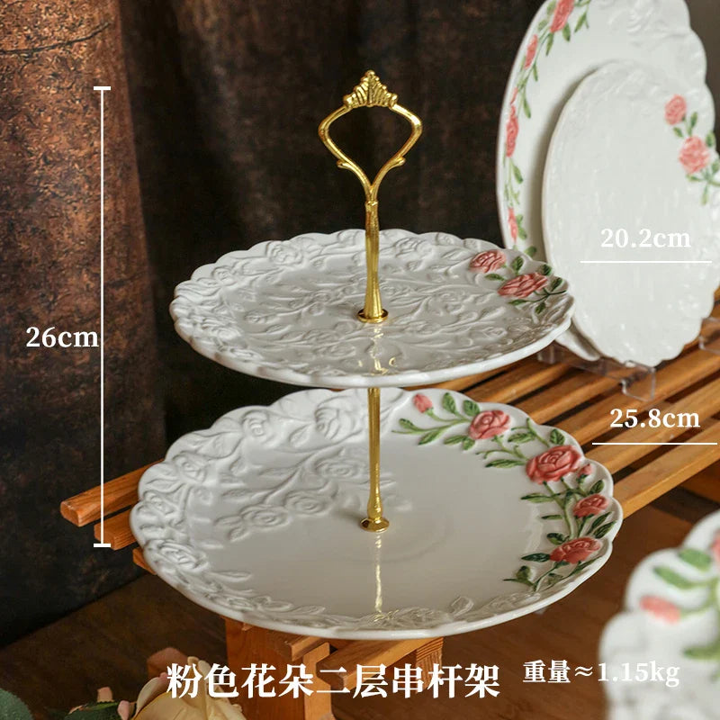 Rose Ceramic Afternoon Tea Cake Dessert Plate