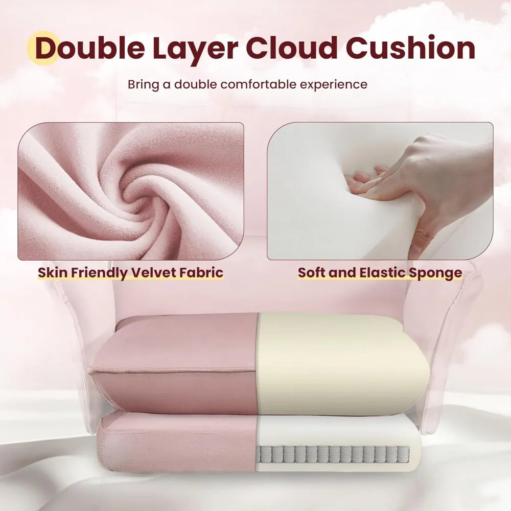 Modern Home Office Desk Chairs with Wheels and Retractable Footrest, Adjustable Backrest Velvet High Back