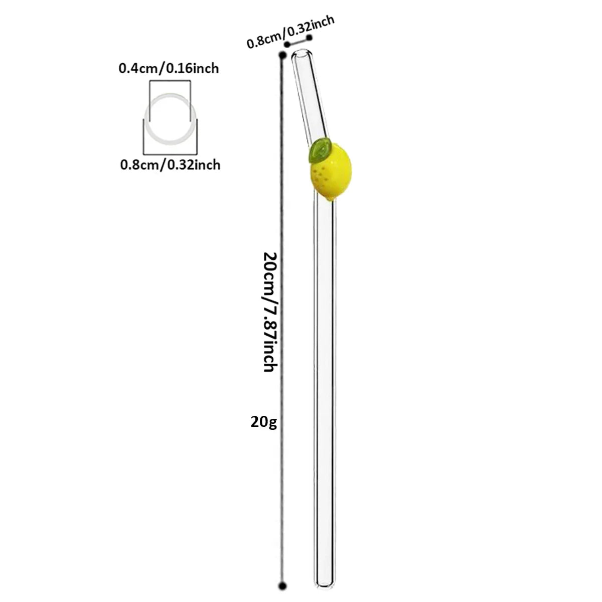 Lemon Glass Bent Straw Set with Brush 2/4/6/8pcs Drinkware