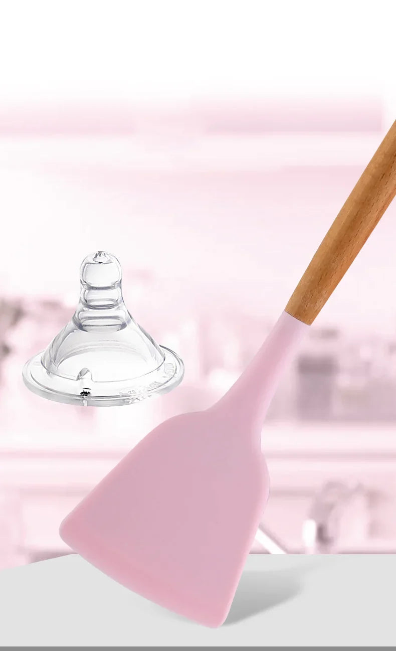 Food Grade Silicone Kitchenware Cooking Tools Cookware Set High Temperature Spatula Spoon Anti-scald Kitchen Tools