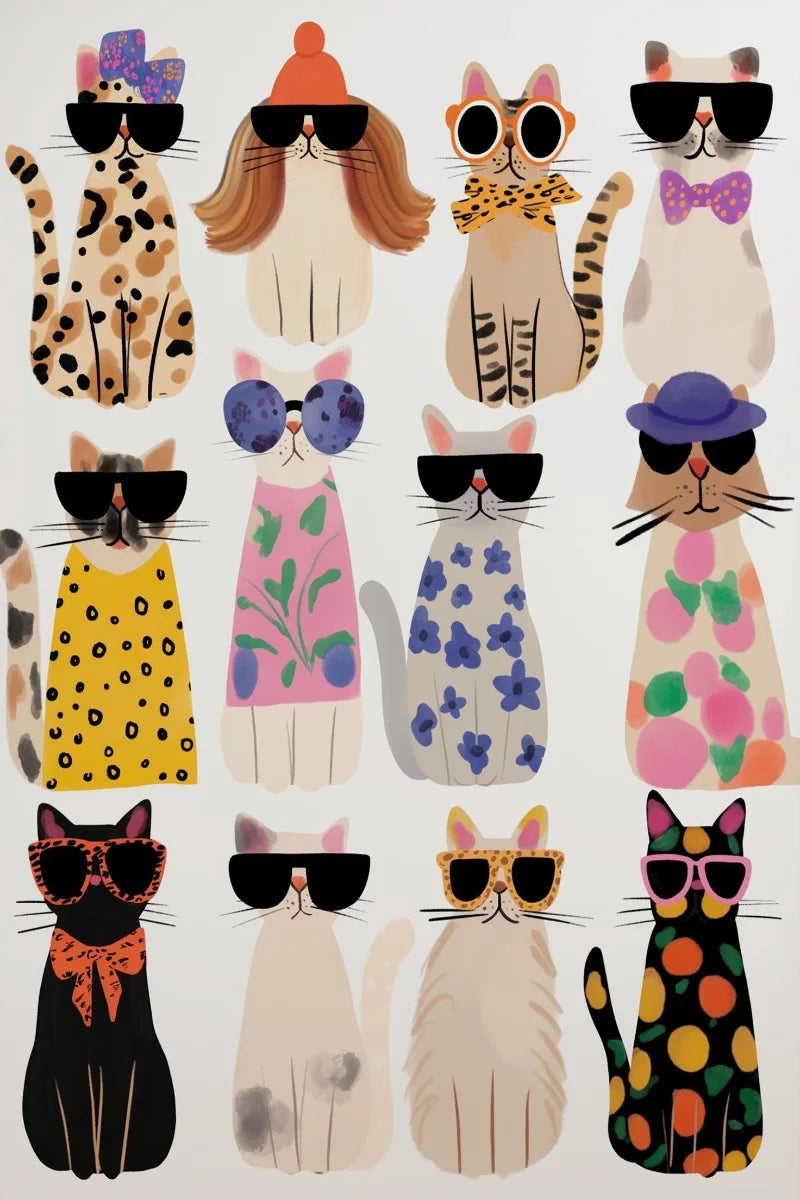 Cool Cats In Sunglasses Collection Stylish Felines Puppy Colorful Poster Print Wall Art Pictures Canvas Painting Room Home Decor