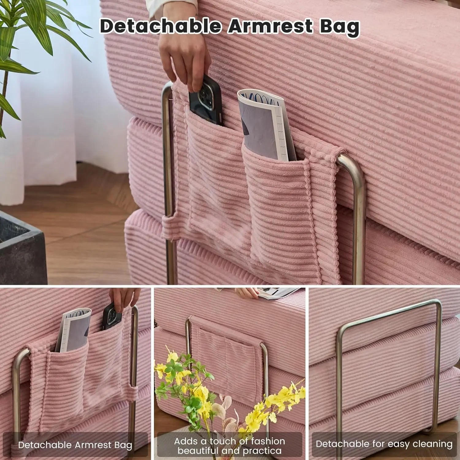 Combination Modular Sofa Living Room Folding Sofa Bed Convertable Corduroy Couch Floor Sleeper 4-in-1 Comfy Foldable Lazy