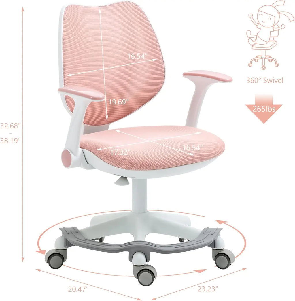 Cute Kids Desk Chair - Computer Study Reading Office Swivel Chair With Adjustable Armrests And Footrest