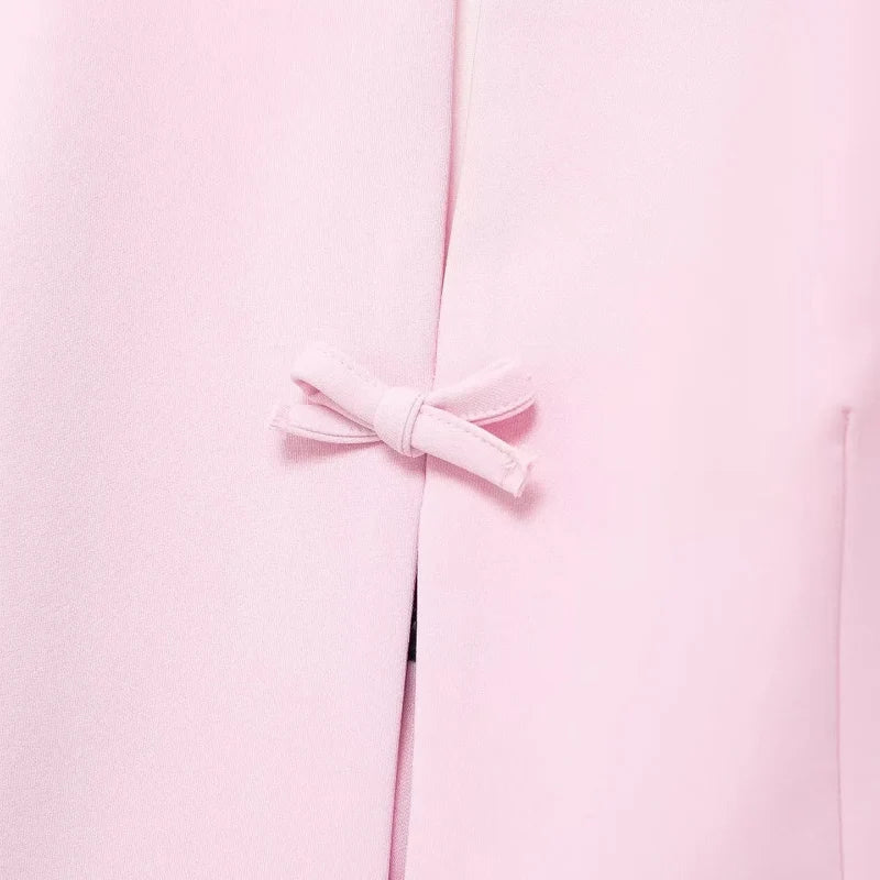 Lady Bow Two Piece Set Backless Halter Women Top And Mid Waist Skirt - New In Summer Fashion Casual Office Lady Set