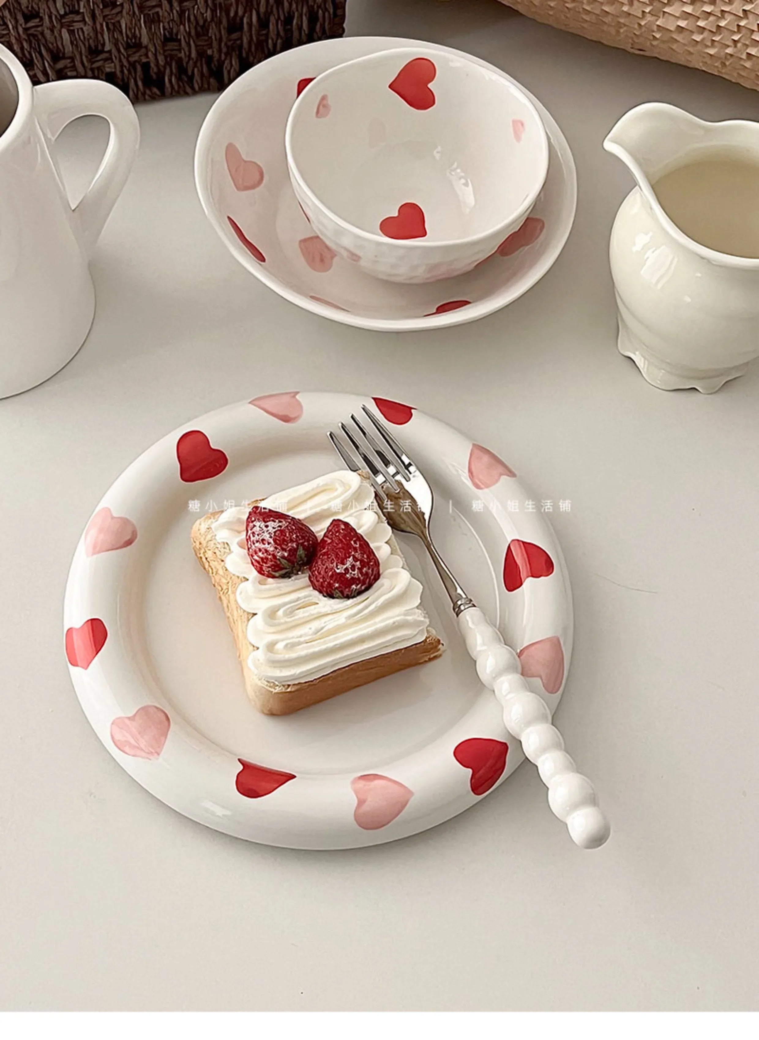 Love Ceramic Plate Bowl 8-inch Beautiful Spoon Small Fresh Dining Plate Three Piece