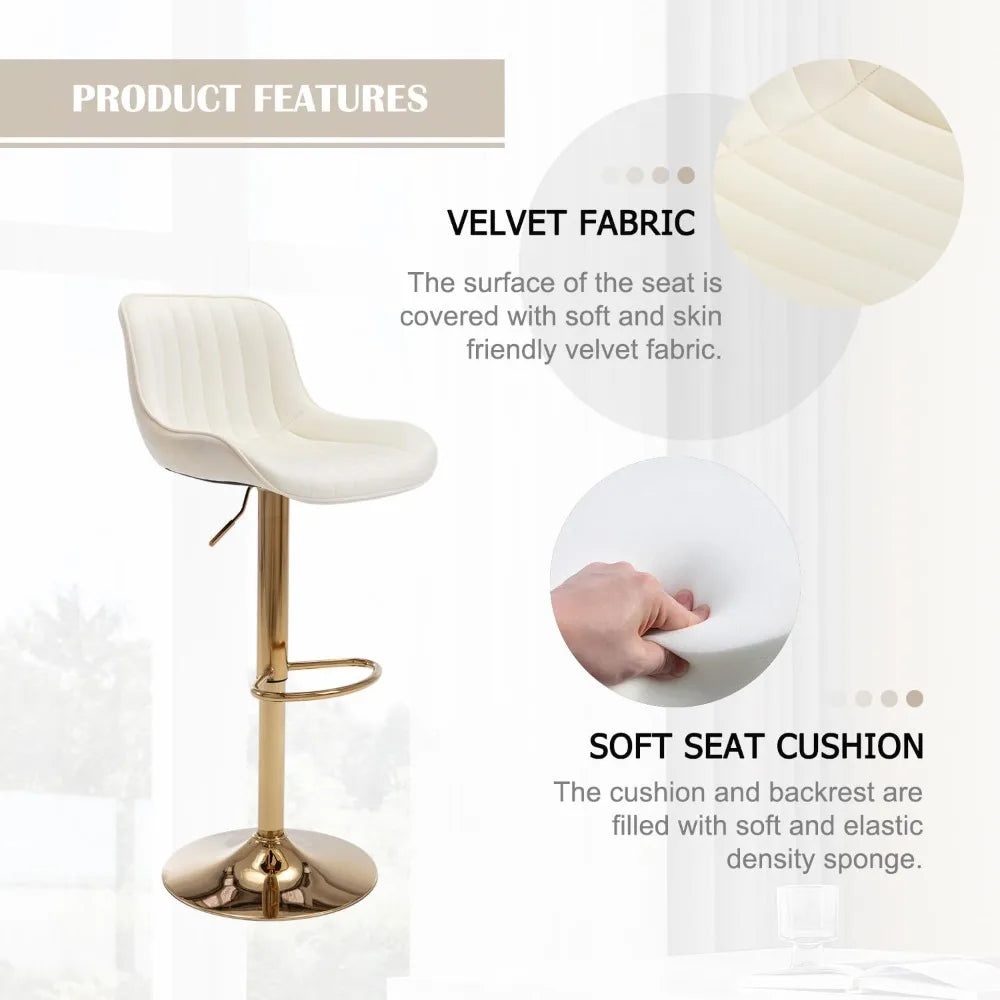 Modern Velvet Adjustable Counter Height Swivel Barstools Set of 2 with Backs For Kitchen Home Decor