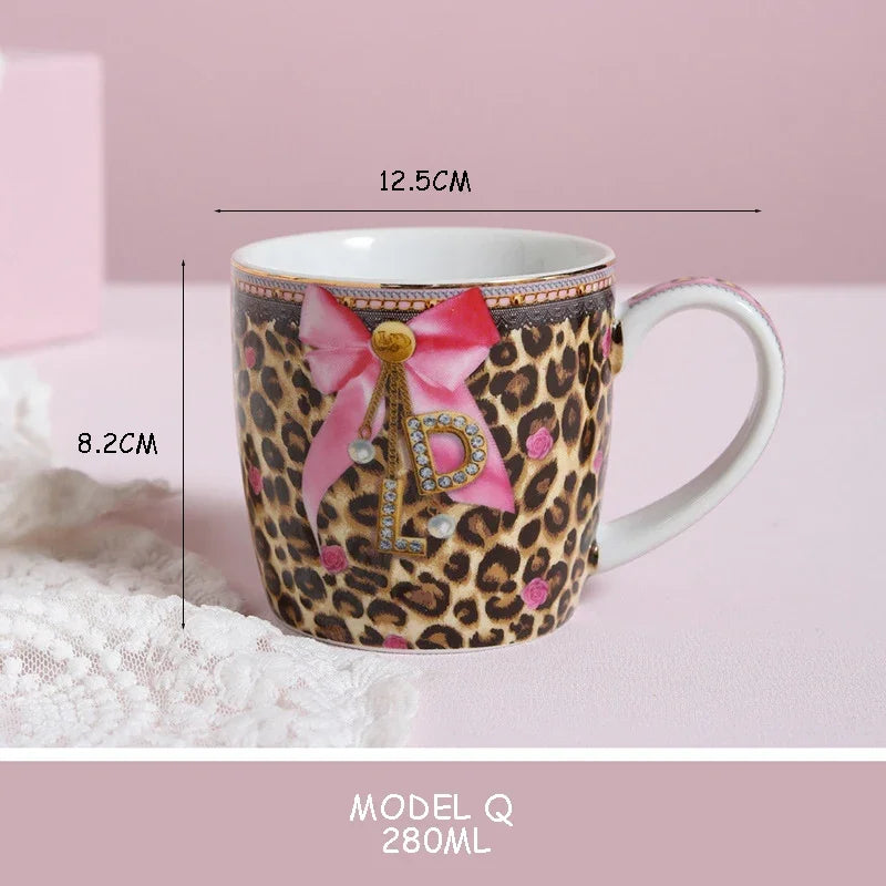 Pink Heart Shaped Dining Plate, Breakfast Tray, Ceramic Lace, Leopard Pattern Tableware, Afternoon Tea Salad Dessert