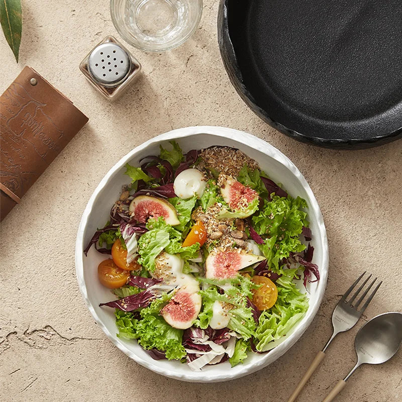 Irregular Ceramic Deep Salad Plate Frosted Cold Dish Plate Fruit Salad Bowl
