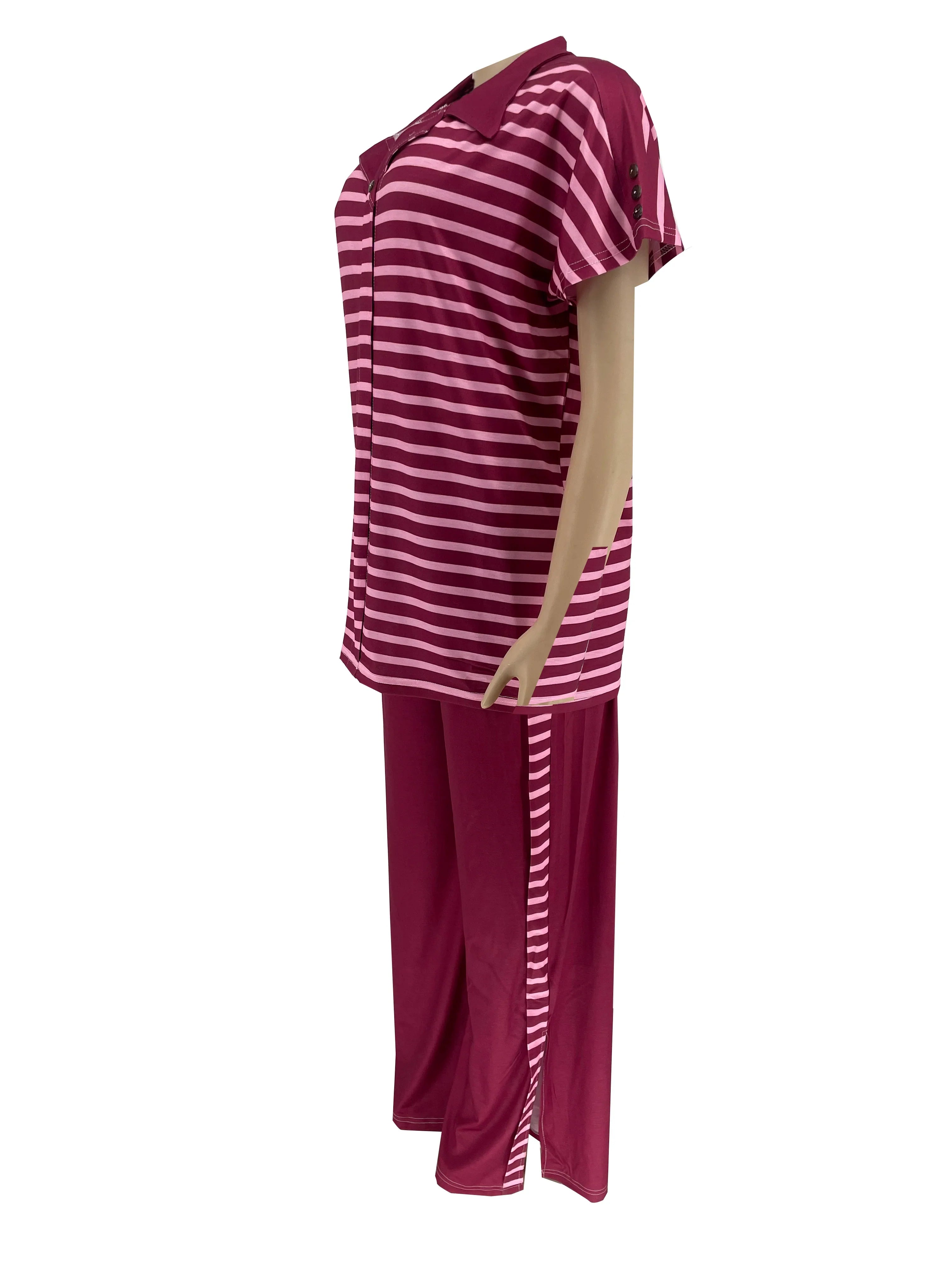 Summer Fashion Two Piece Set Women Solid Color Round Neck Short Sleeve T-shirt Printed Wide Leg Pants Casual Two Piece Set