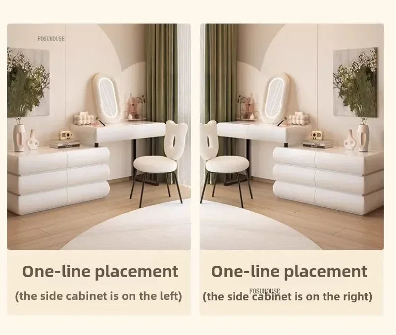 Multifunction Girls Vanity Table Corner Placement Mobile Luxury Dressers Set