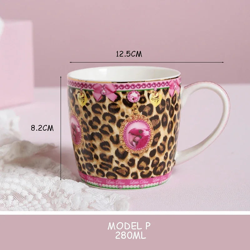 Pink Heart Shaped Dining Plate, Breakfast Tray, Ceramic Lace, Leopard Pattern Tableware, Afternoon Tea Salad Dessert