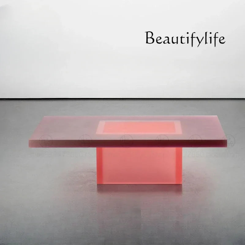 Luxury Creative Pink Rectangular Acrylic Coffee Table Modern Living Room Sofa Matte Corner Table