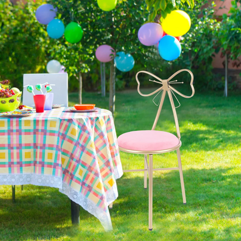 Vanity Stool Chair for Makeup Modern Velvet Butterfly Accent Chair Pink Cute Girls Bow Knot Backrest Chair  Home Decor