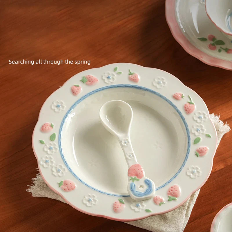 High Grade Strawberry Pattern Cute Girl Plate Bowl