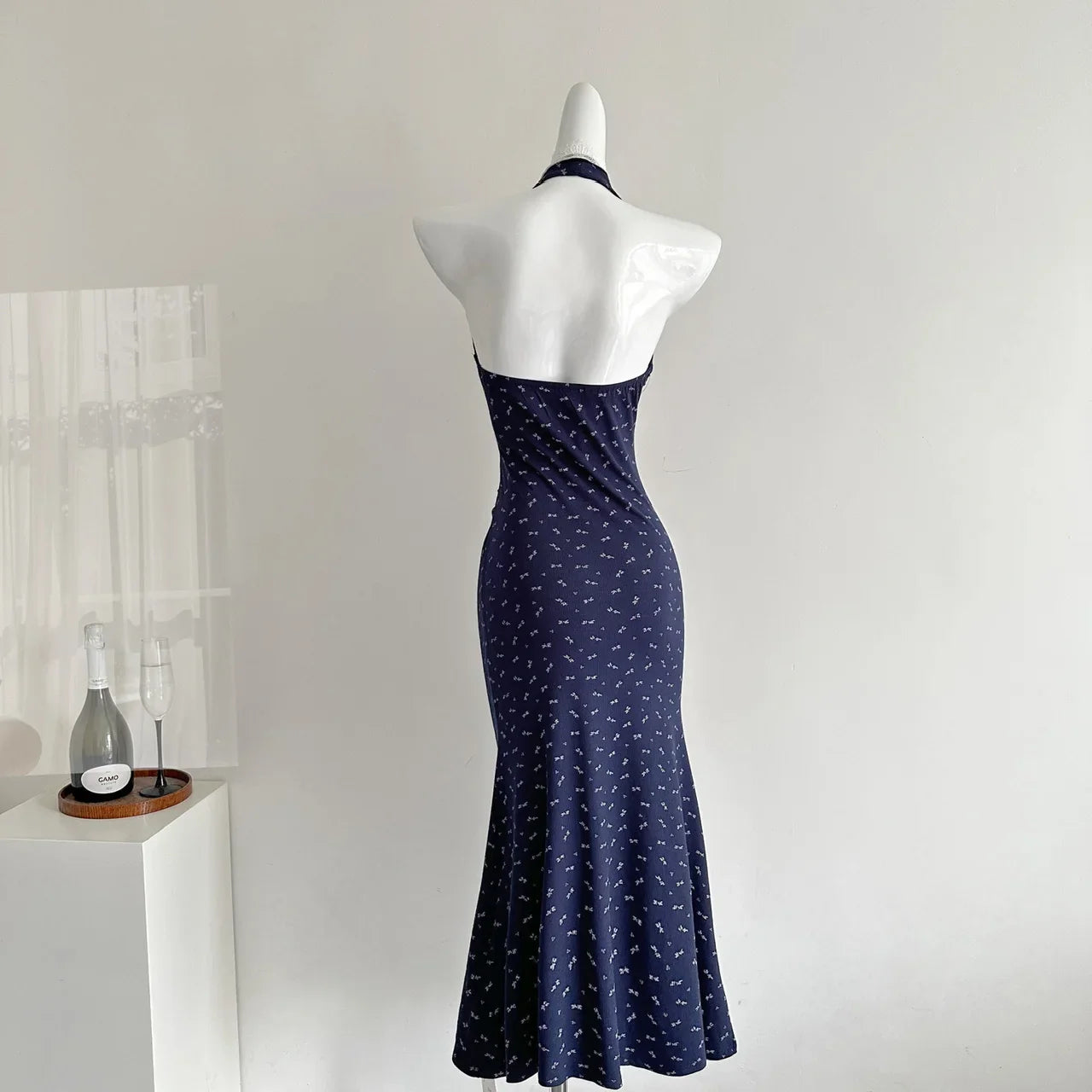 Women Stylish Maxi Trumpet Mermaid Halter Dress Backless One-Piece Dress