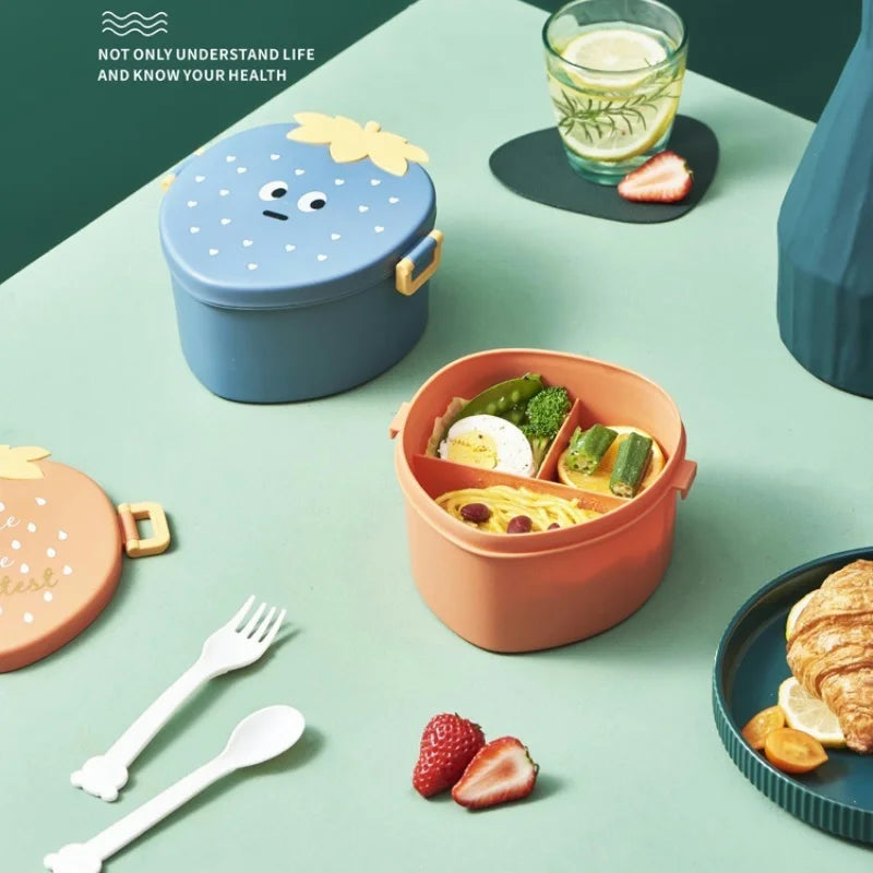 Strawberry Shape Lunch Box, 2 Layer Food Fruit Storage Bento Boxs