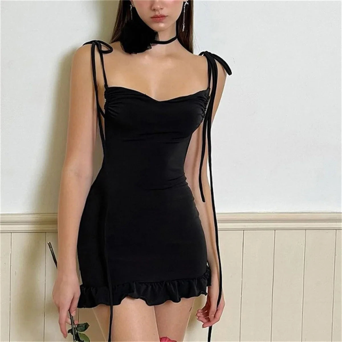New High End Y2K Sexy Open Back Lace up Slim Fit Spicy Girl Short Summer Mini Dress