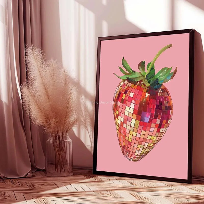 Retro Abstract Fruit Disco Ball Orange Miorrorball Creative Poster Canvas Paintings Wall Art Pictures