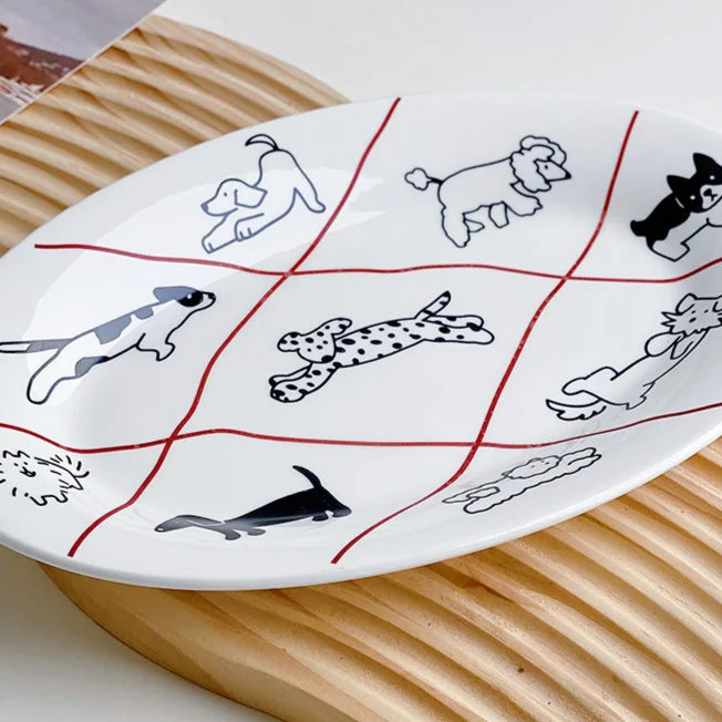 Cute Cat and Dog Ceramic Dessert Plate Cake Western Flat Plate Pasta Fruit Disc Dinner Set Plates and Dishes