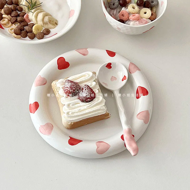 Love Ceramic Plate Bowl 8-inch Beautiful Spoon Small Fresh Dining Plate Three Piece