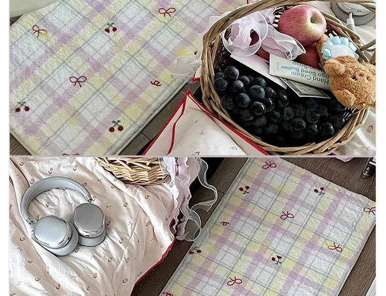 Floor Mat Runner Rugs Striped Bow Carpet Soft Fluffy Long Foot Mats Cute Sweet Home Decoration Carpets