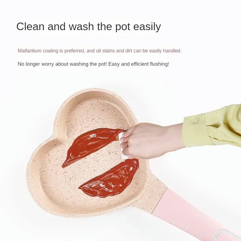 Mini Side Non-stick Cookware, Pink Love Egg Frying Pan for Kitchen, Mini Cooking Pot for Home Use, Cute and Efficient