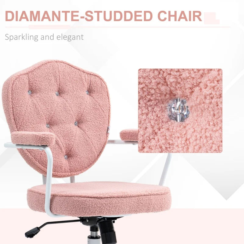 Pink Fabric Swivel Desk Chair Adjustable Height Reclining for Home Office Chair Stylish Comfortable Computer Chair with Armrests