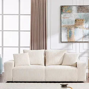Modern Corduroy Sofa, 88.5 inch Wide, Living Room Couch with Wide Arms, 3-Seater Living Room Couch with Throw Pillows