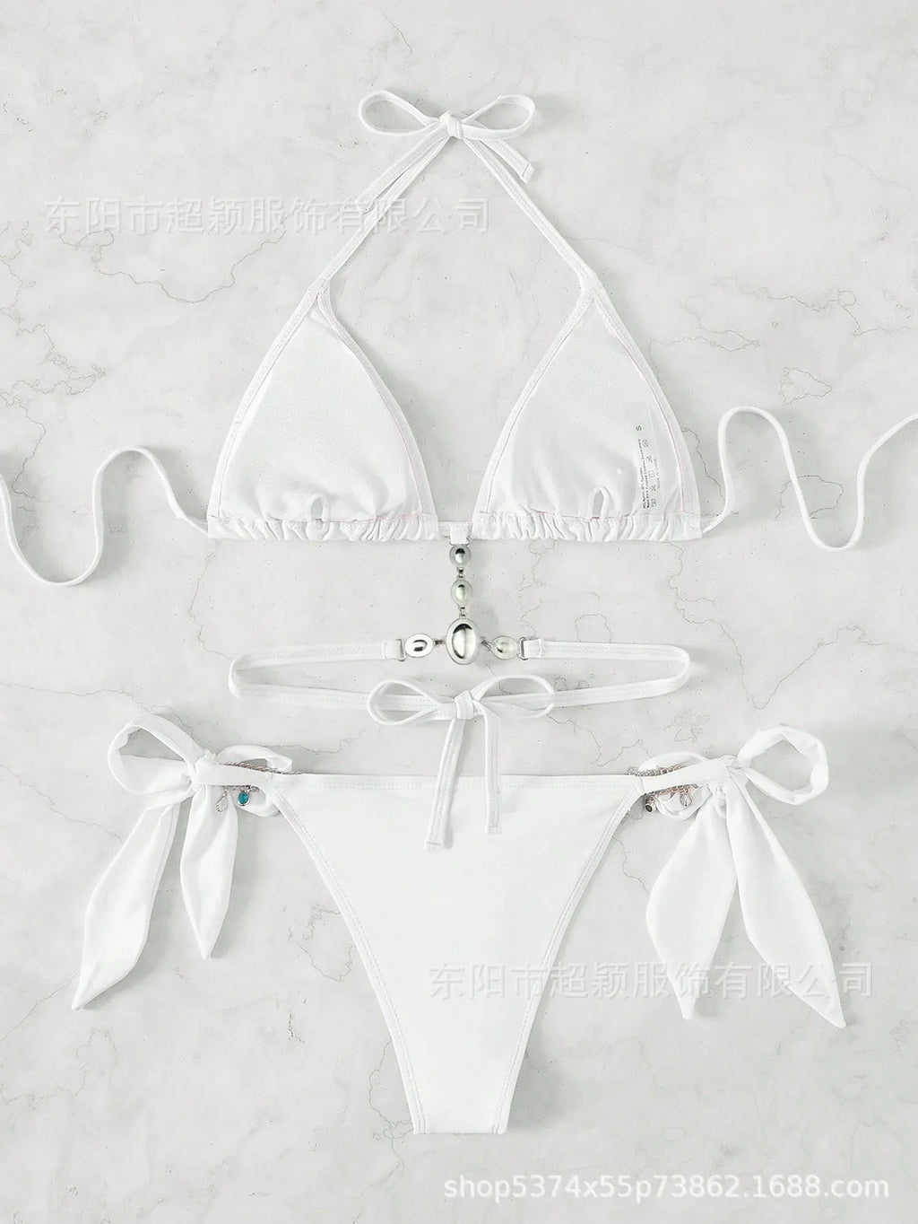 Women's Swimwear Crystal Diamond Triangle Bandage Backless Beach Bikini Swimsuit