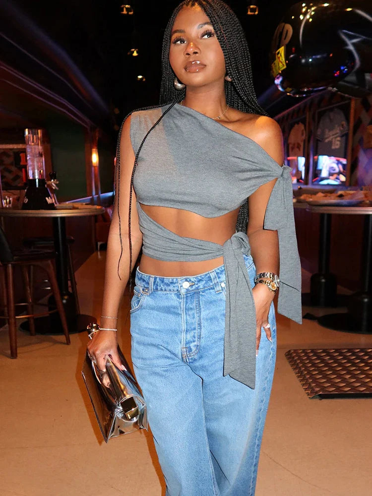 Irregular Women Tank Tops Shirring Shoulder Ruched Summer Chic Fashion Solid Hottie Simple Basic Streetwear Slim Top