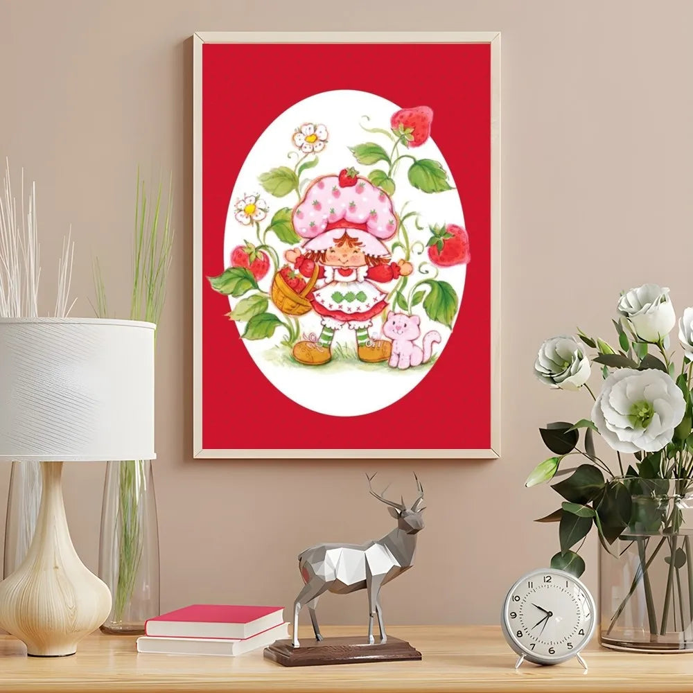 Cartoon Strawberry Shortcake Poster Cute Pink Room Decor Printing Home Decoration Waterproof Bathroom Room BedRoom Posters